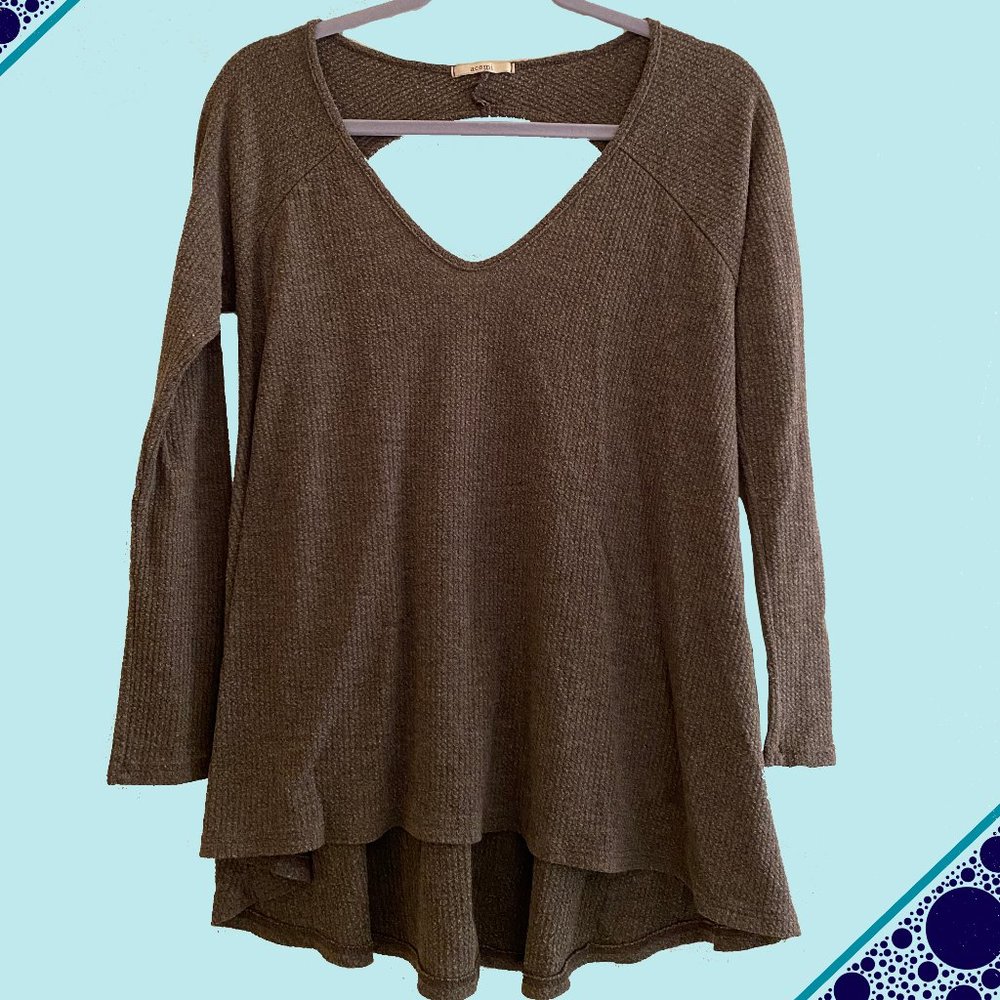 Gray Waffle Shirt with Back Cut-out